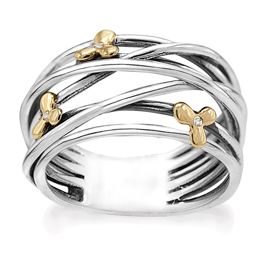 Rabinovich Sølv Ring Med Guld Blomster Golden Flower Størrelse - Rabinovich Fingerringe