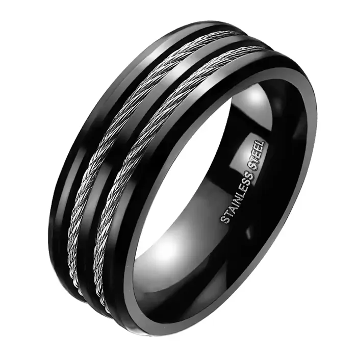 Sort Herrering Wire Rustfri Stål - Fingerringe