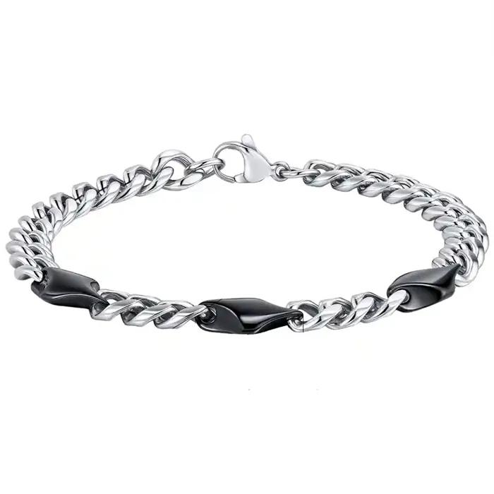 Sort Black Steel Chain Bracelet Herrearmbånd Rustfrit Stål - Armbånd