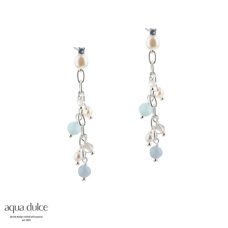 Sky Blue Chain Earring Silver - Aqua Dulce Ørestikkere  - 5740013856441