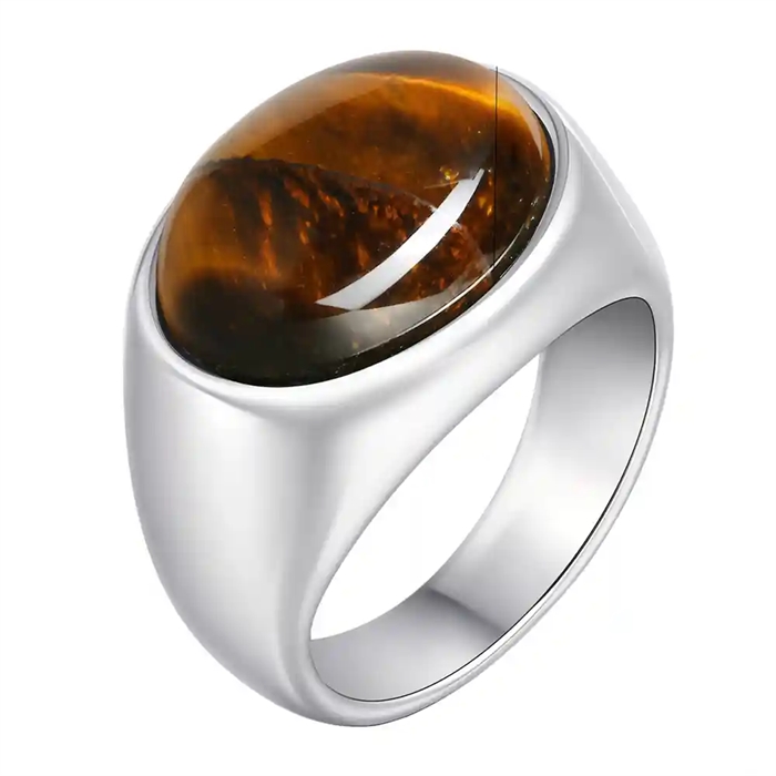 Oval Signet Tigereye Herrering Med Stil - Fingerringe