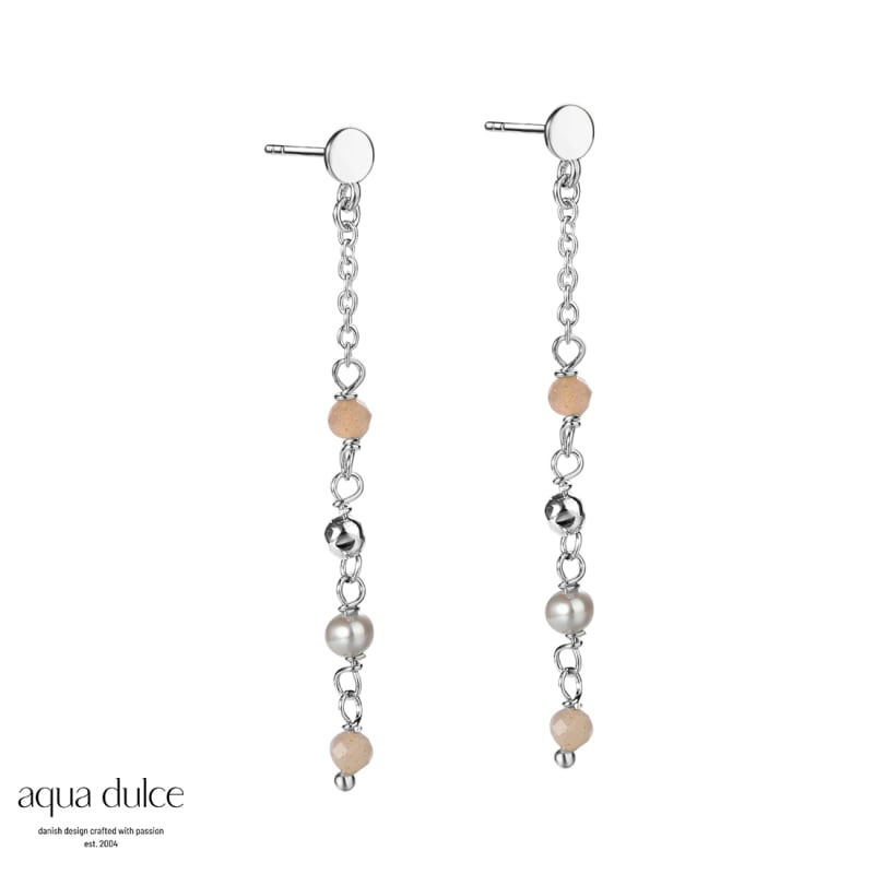 Rosa New Alba Ørestikker Sterling Sølv Med Mønter & Grå Perler - Aqua Dulce Ørestikkere  - 5740013846282
