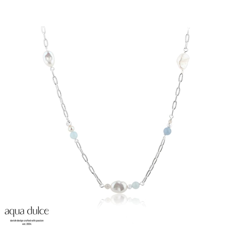 Sky Blue Pearl Necklace Silver - Aqua Dulce Halskæder  - 5740013856564