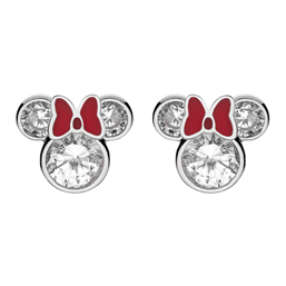 Disney Minnie Mouse ørestikker Sølv Med Rød Sløjfe - Disney Øreringe