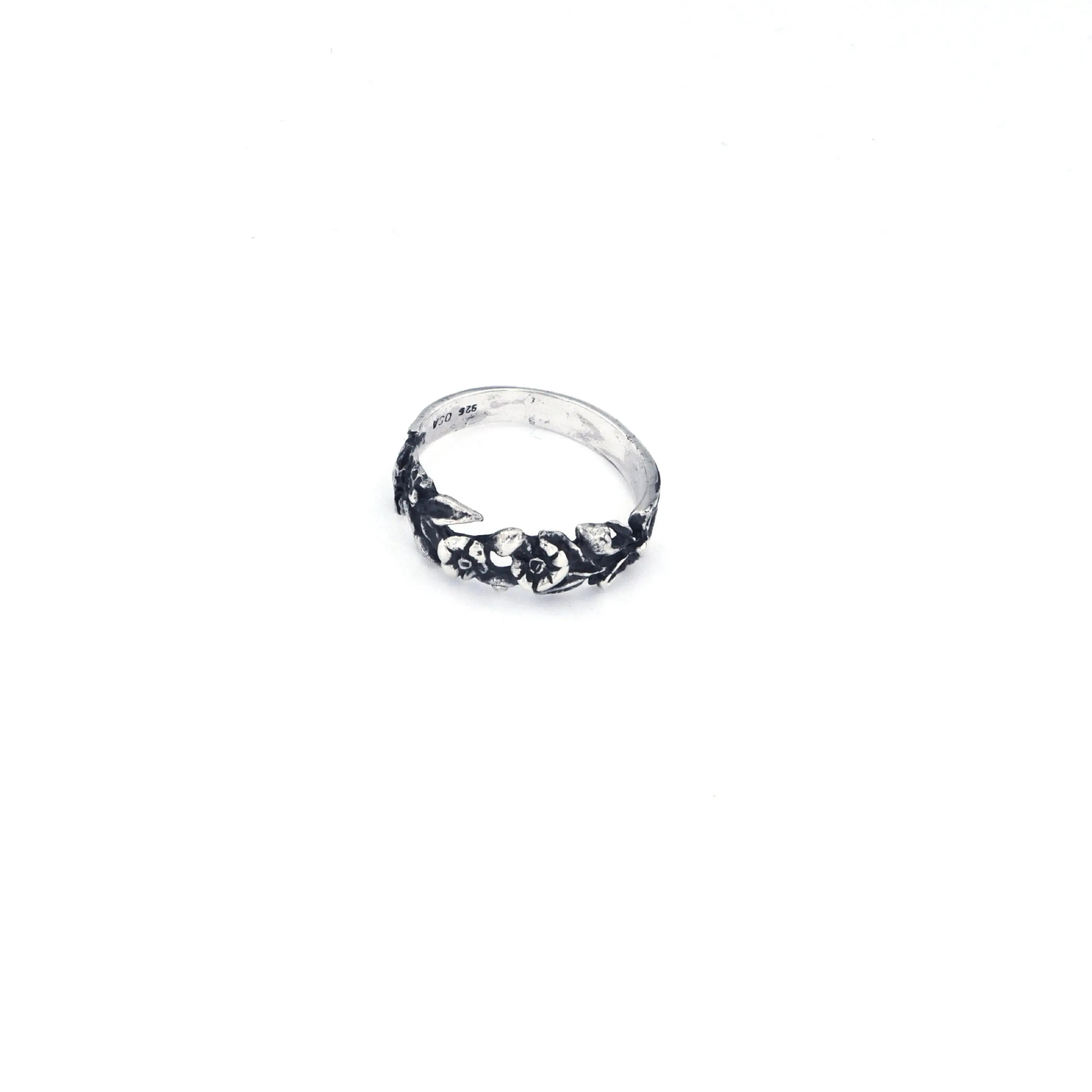 Sølv Fingerring Blomsterrelief Sterling Str - Fingerringe  - 05740034035306