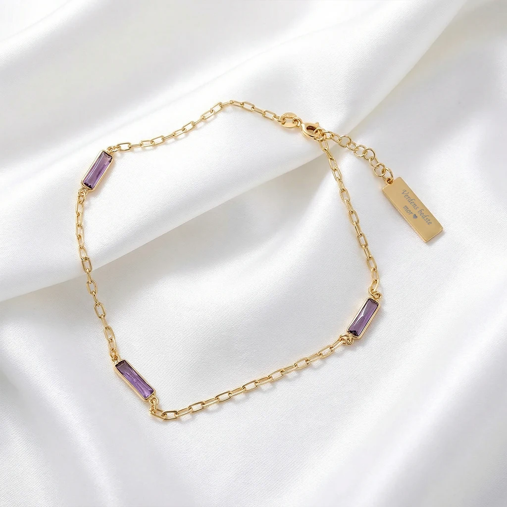 Ankelkæde Lilla Sten Med Gravering Sølv Scrouples - Ankelkæder