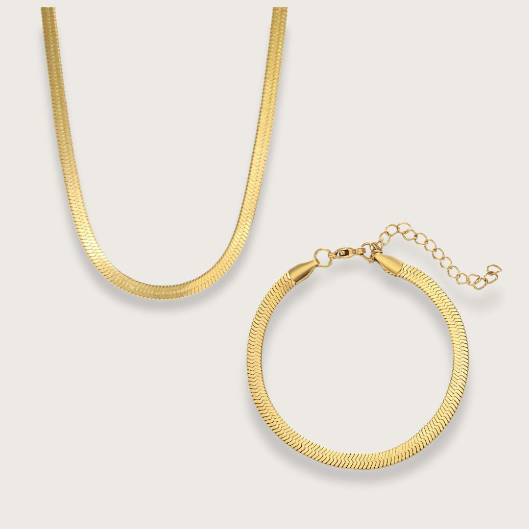 Zo Flat Snake Chain Smykkesæt Guldbelagt - Chant Du Matin Halskæder