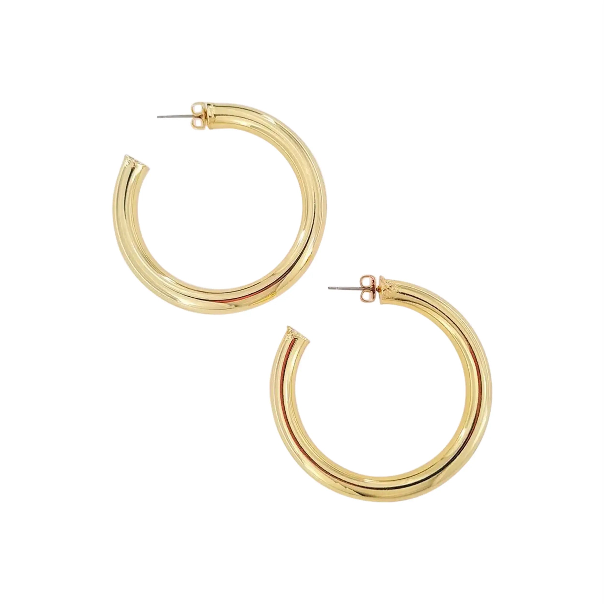 Guld Chunky Hoops Forsølvet Forgyldt Messing - Greece Øreringe  - 05740034028278