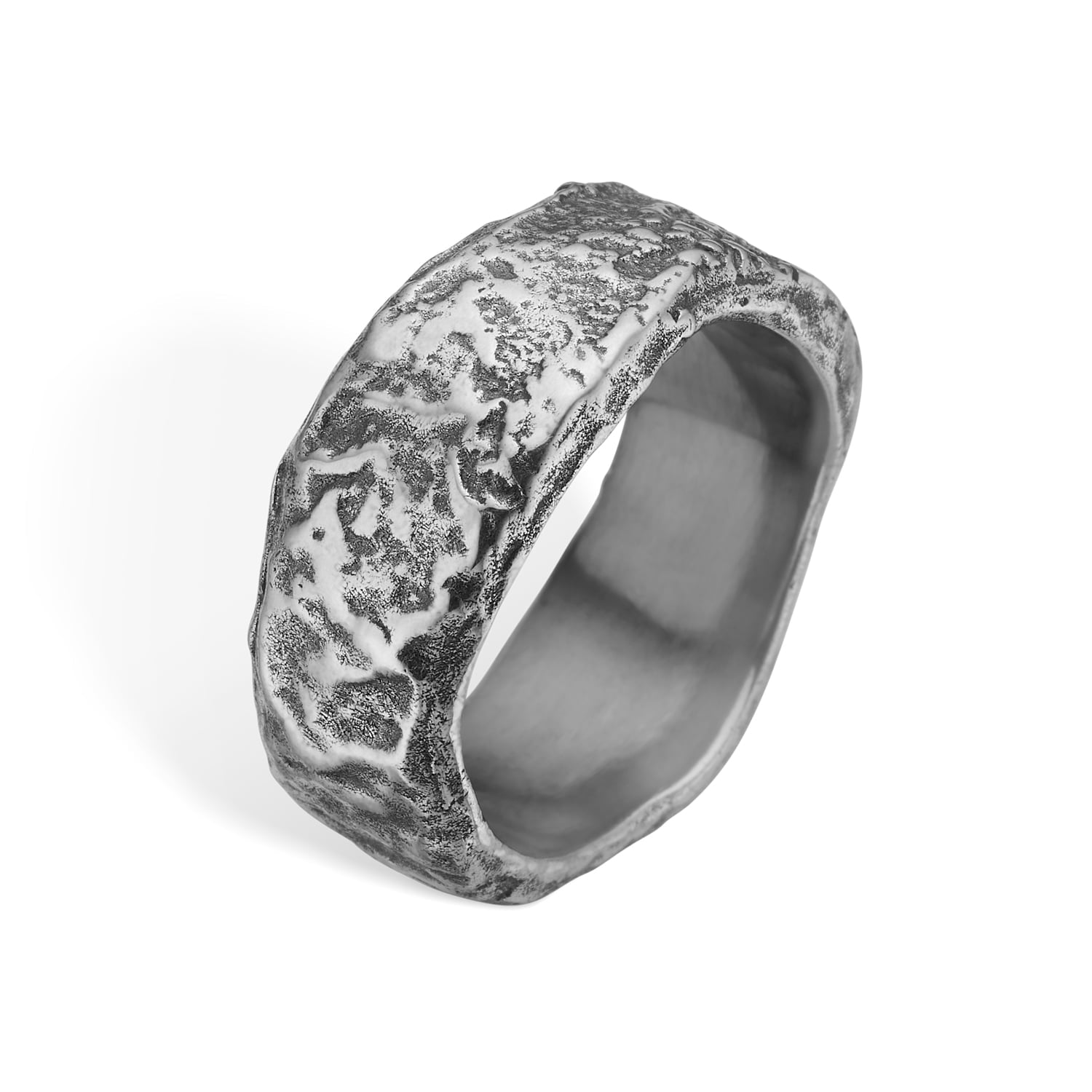 Bybirdie Ring Birdie Njord Sølv Herre Ring Med Hamret Mønster 50110393 - Bybirdie Fingerringe