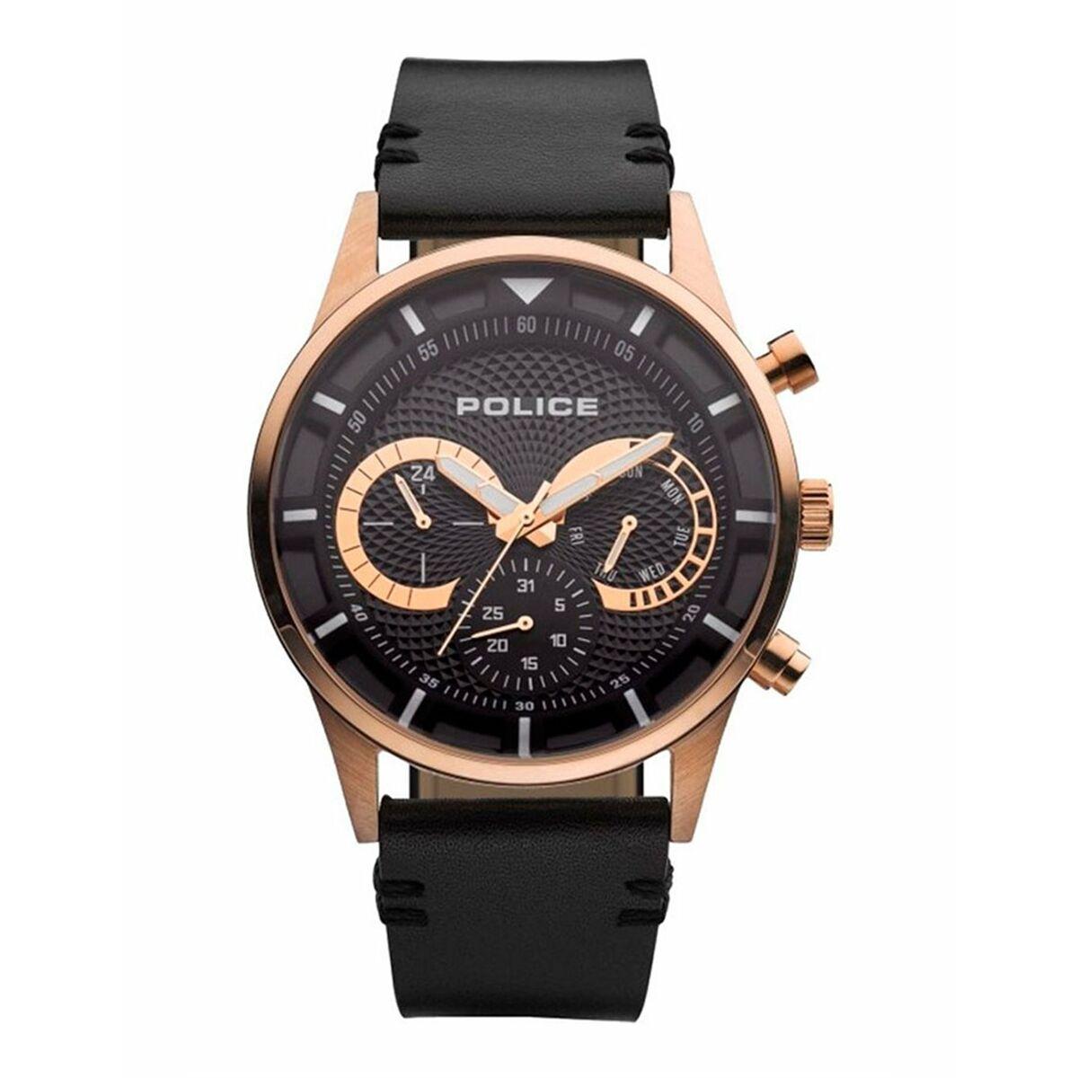 Rosa Police Herreur Med Læderrem Sort Guld - Police Armbånd  - 4894816017002