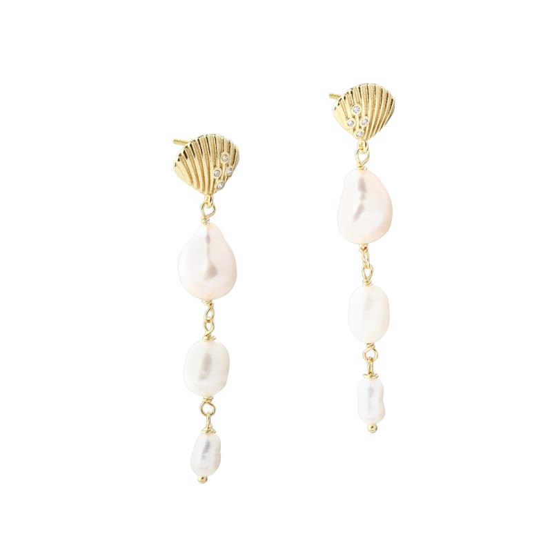 Shelly Pearl Long Golden - Aqua Dulce Øreringe  - 5740013863159