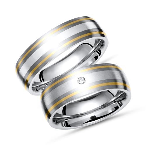 Vielsesringe Titanium Sølv Guld Med Diamant - Vielsesringe