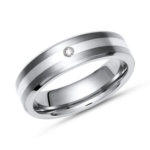 Vielsesring Titanium Sølv Med Diamant - Vielsesringe