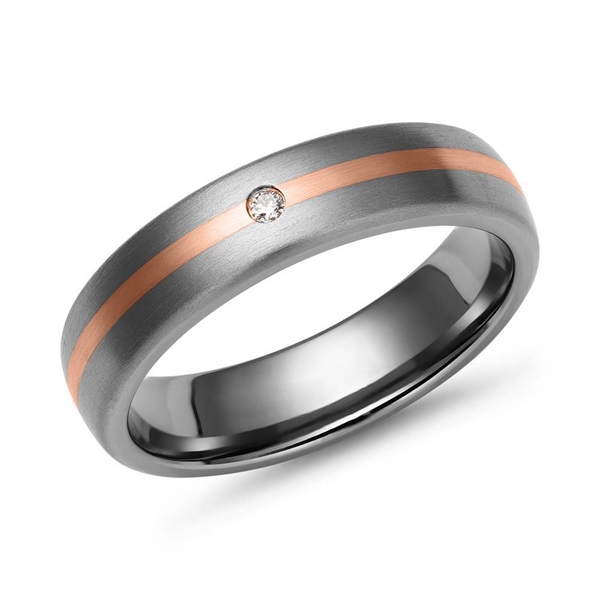 Rosa Vielsesring Titanium Guld Med Diamant - Vielsesringe