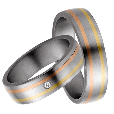 Rosa Vielsesringe Titanium Guld Guld Med Diamant - Vielsesringe