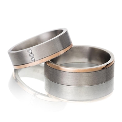 Rosa Vielsesringe Guld & Stål Med Diamanter - Vielsesringe