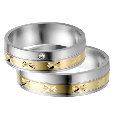 Vielsesringe Stål Guld Med Diamant 015 - Vielsesringe