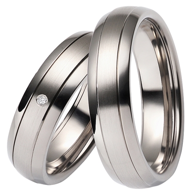 Vielseseringe Titanium Palladium Med Diamant - Vielsesringe