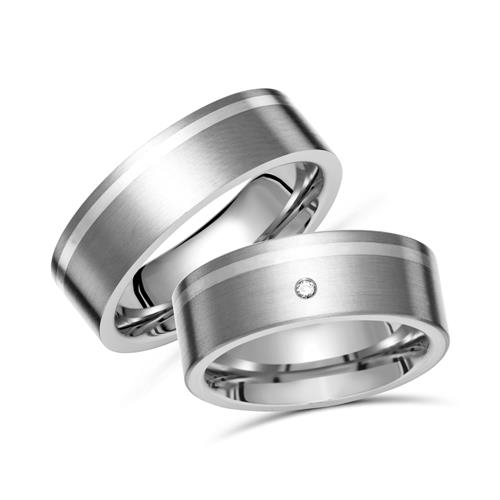 Vielsesringe Titanium Med Diamant Indvendig Laserggravering - Vielsesringe