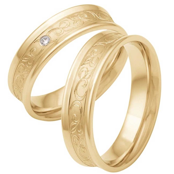 Vielsesringe Guld Med Diamant Graveret Bladranker - Vielsesringe