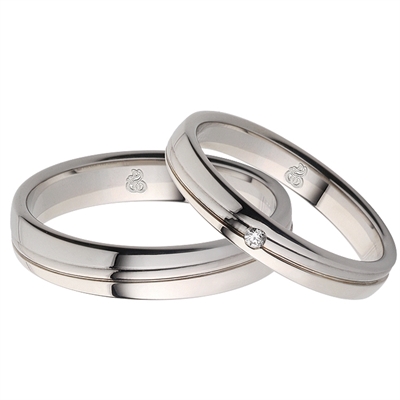 Hvid Vielsesringe Palladium & Med Diamant Guld - Vielsesringe