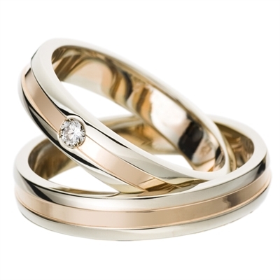 Rosa Vielsesringe Palladium Dguld Med Diamant - Vielsesringe