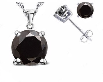 Børne Smykkesæt 925 Sølv Halskæde Vedhæng øreringe Glitrende Sorte Zirconia - Øreringe