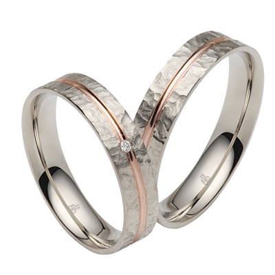 Rosa Vielsesringe Hvidguld Med Diamant 015 - Vielsesringe