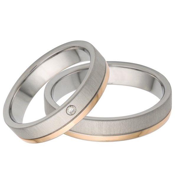Rosa Vielsesringe Guld & Stål Med Diamant - Vielsesringe