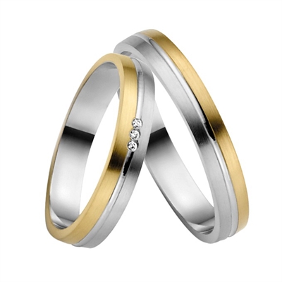 Hvid Bartoli Duet Vielsesringe Guld & Guld Med Diamanter 015 - Vielsesringe