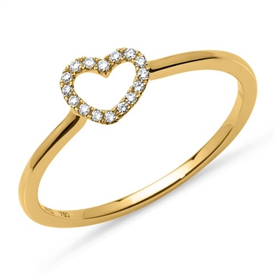 Ring Guld Med Diamantbesat Hjerte - Fingerringe
