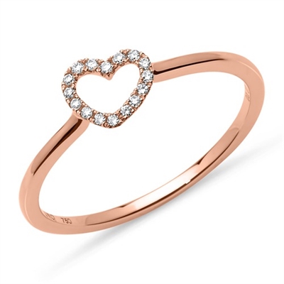Rosa Ring Guld Med Diamantbesat Hjerte - Fingerringe