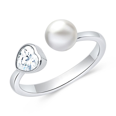Ring Sølv Med Hjerte Perle - Fingerringe