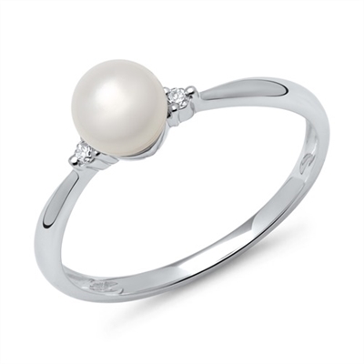 Hvid Ring Guld Med Ferskvandsperle Diamanter 034 - Fingerringe