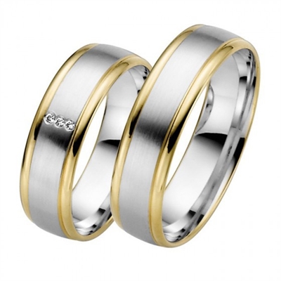 Hvid Vielsesringe Guld & Guld Med Diamanter 0015 - Vielsesringe