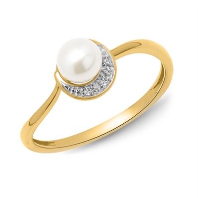 Ring Guld Med Ferskvandsperle Diamanter 014 - Fingerringe