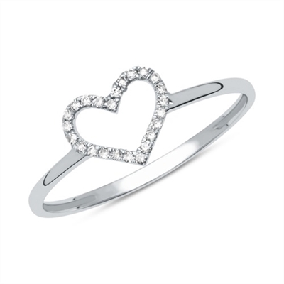 Hvid Ring Guld Med Diamantbesat Hjerte - Fingerringe