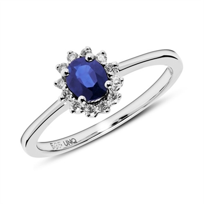 Hvid Forlovelsesring Guld Med Safir Diamanter - Fingerringe