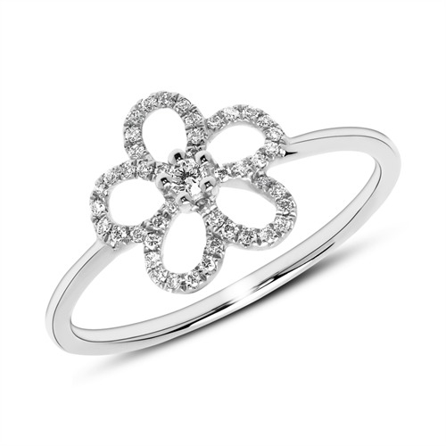 Hvid Ring Guld Med Blomst Diamanter - Fingerringe