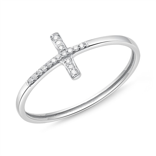 Hvid Ring Guld Med Kors Diamanter - Fingerringe
