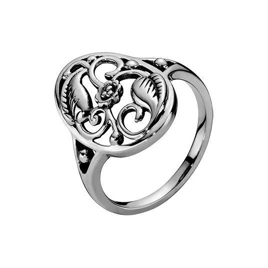 Ring Oxyderet Sølv Med Blomster Blade Str - Fingerringe