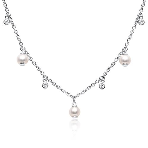 Collier Sølv Med Ferskvandsperler Zirkonia - Halskæder