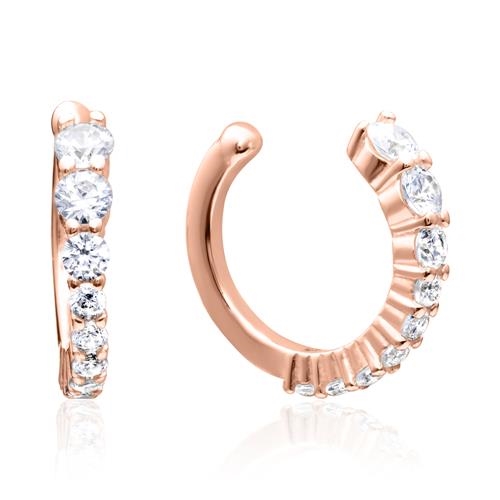 Rosa Ear Cuffs Forgyldt Sølv Med Hvide Zirkoniasten - Øreringe