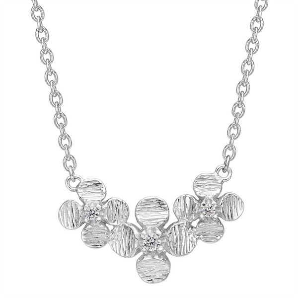 Collier Sølv Med Blomster Zirkoniasten - Halskæder