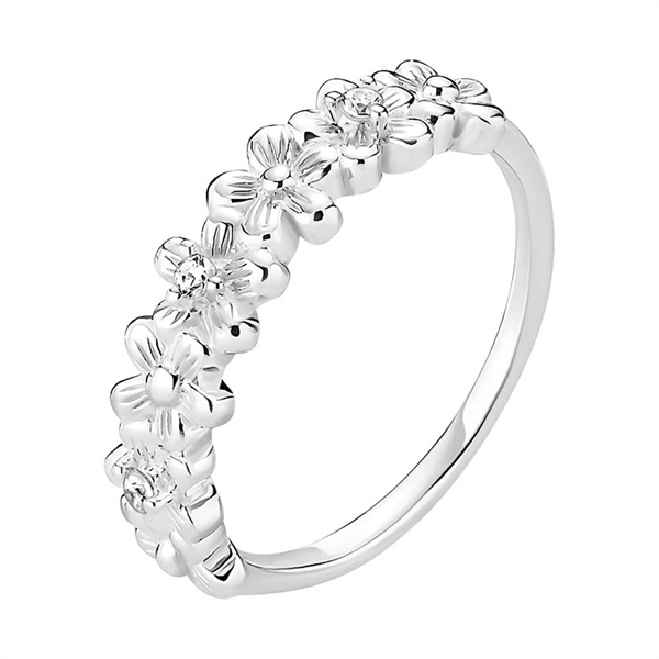 Sølv Ring Med Blomsterranke Zirkoniasten - Fingerringe