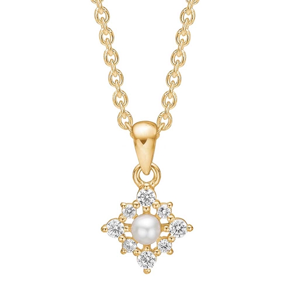 Collier Forgyldt Sølv Med Perle Zirkoniasten - Halskæder