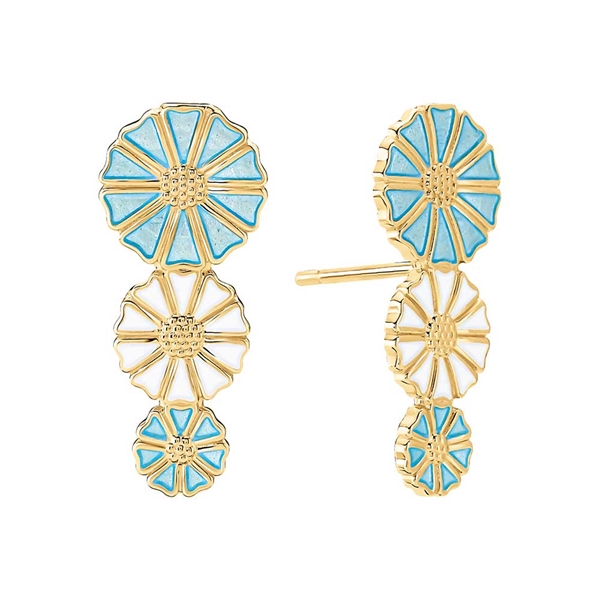 Hvid Lund Marguerit ørestikker Med E Blå Margueritter - Øreringe