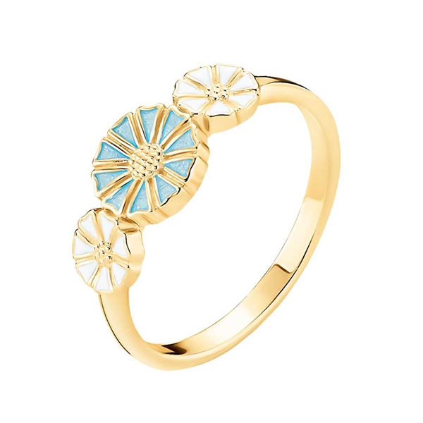 Hvid Lund Marguerit Ring Med E Blå Margueritter - Fingerringe