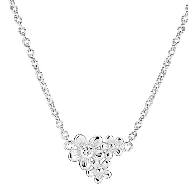 Sølv Collier Med Blomster Zirkoniasten - Halskæder