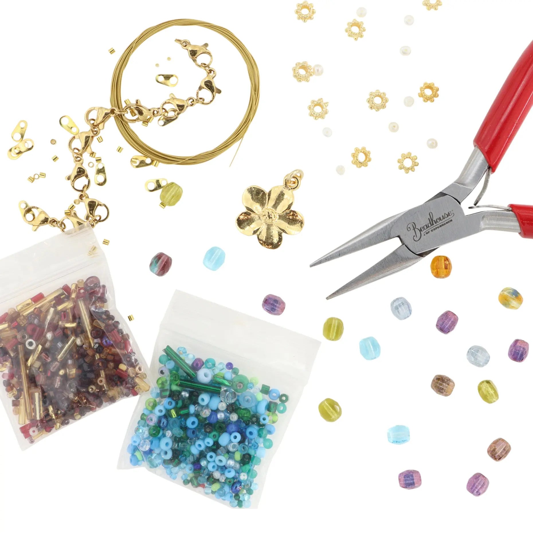 Guld Diy Kit Armbånd Halskæde Kit Med Perler Forgyldt Messing - Armbånd  - 05740034006504